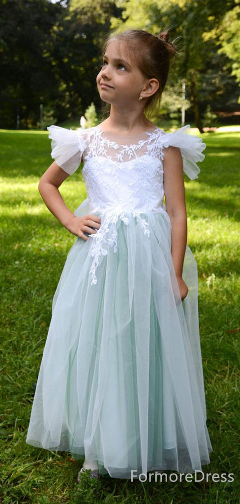 Lovely Lace Appliques A-line Long Flower Girl Dress,  FGD43