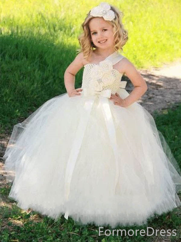 Lovely One Shoulder A-line Long Flower Girl Dress,  FGD46