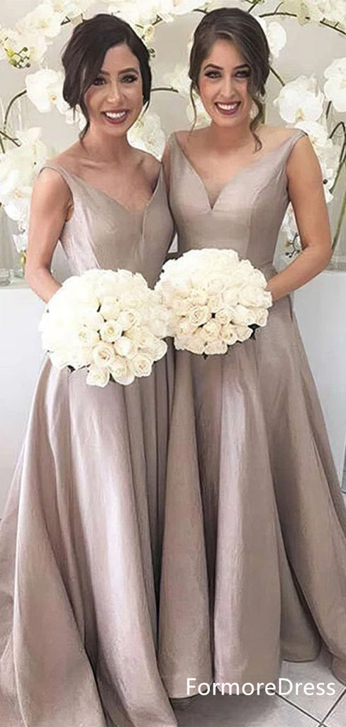 Elegant V-neck A-line Long Bridesmaid Dress,  BD36