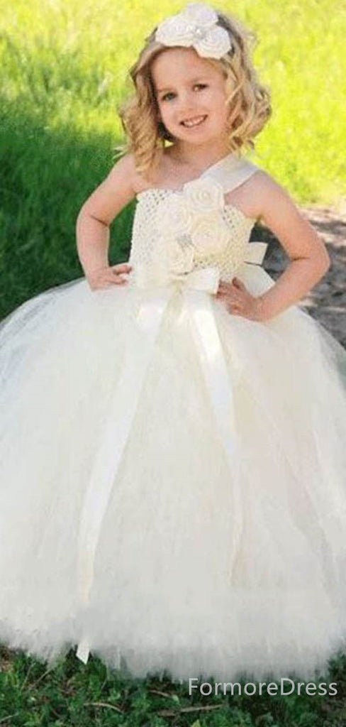 Lovely One Shoulder A-line Long Flower Girl Dress,  FGD46