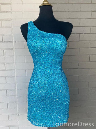 Sparkly One Shoulder A-line Short Mini Homecoming Dress,  HD242
