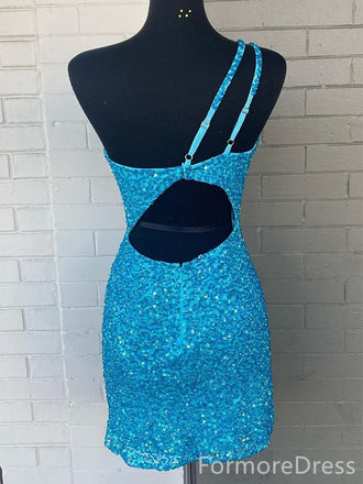 Sparkly One Shoulder A-line Short Mini Homecoming Dress,  HD242