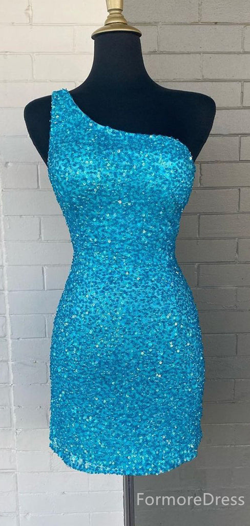 Sparkly One Shoulder A-line Short Mini Homecoming Dress,  HD242