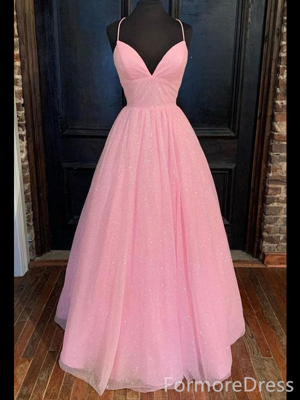 Elegant V-neck Spaghetti Strap A-line Long Prom Dress,Evening Dress,PD308