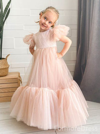 Lovely Lace Ruffles A-line Long Flower Girl Dress,  FGD47