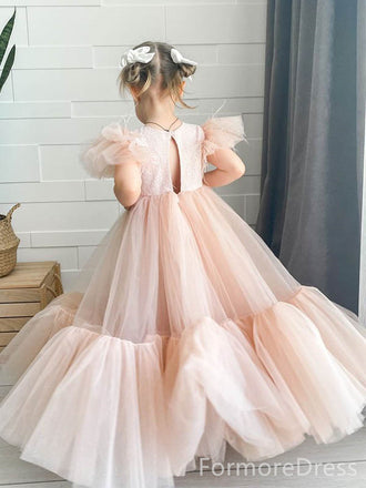 Lovely Lace Ruffles A-line Long Flower Girl Dress,  FGD47