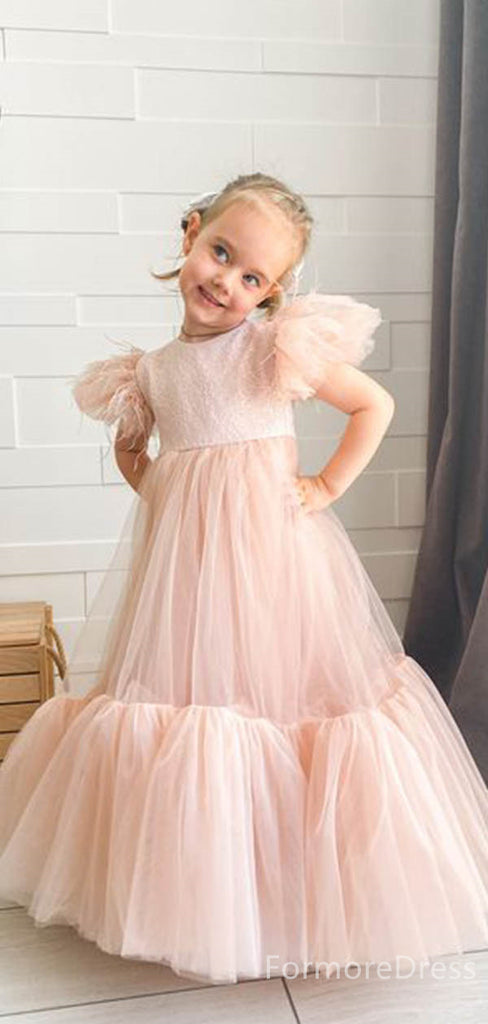 Lovely Lace Ruffles A-line Long Flower Girl Dress,  FGD47