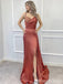 Elegant V-neck Spaghetti Strap Split Side Mermaid Long Prom Dress,PD314