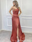 Elegant V-neck Spaghetti Strap Split Side Mermaid Long Prom Dress,PD314