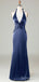 Sexy V-neck Halter Mermaid Long Prom Dress,PD316
