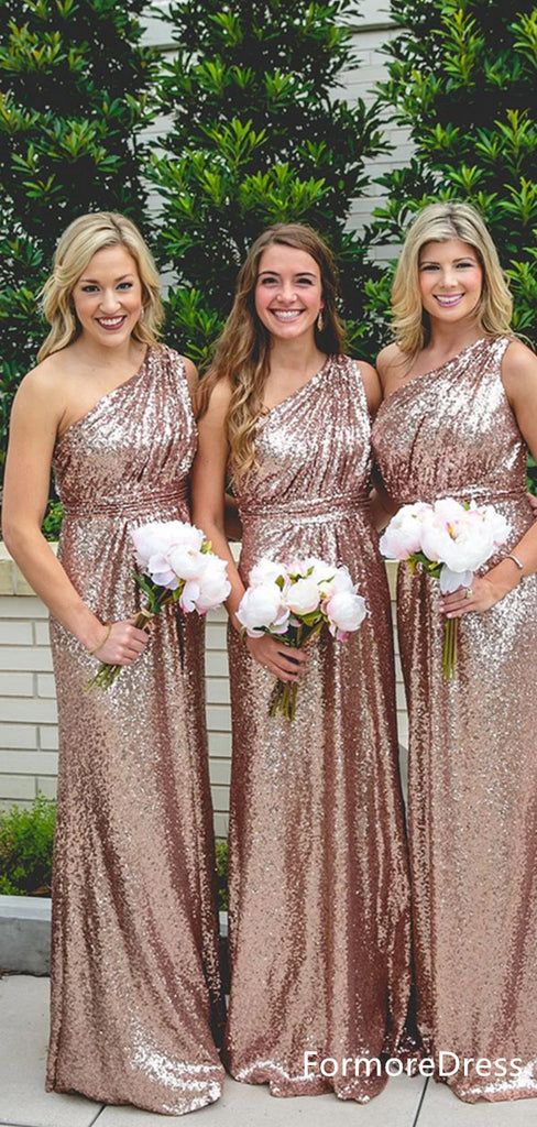 Elegant One Shoulder A-line Long Bridesmaid Dress,  BD89