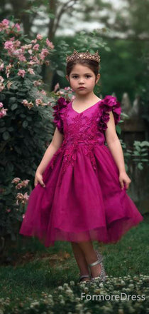 Elegant V-neck Appliques A-line Long Flower Girl Dress,  FGD48