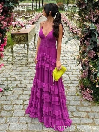 Sexy V-neck Spaghetti Strap A-line Long Prom Dress,PD324