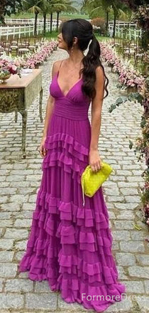 Sexy V-neck Spaghetti Strap A-line Long Prom Dress,PD324