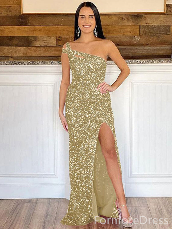 Charming Sequins One Shoulder Split Side A-line Long Prom Dress,PD326