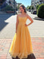 Cute Yello Spaghetti Strap A-line Long Prom Dress,PD06