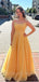 Cute Yello Spaghetti Strap A-line Long Prom Dress,PD06