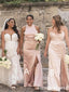 Elegant Sleeveless A-line Split Side Long Bridesmaid Dress,BD04