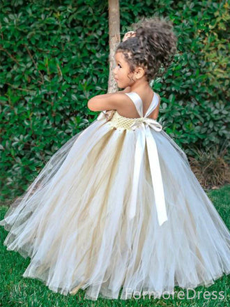 Elegant Spaghetti Strap A-line Long Flower Girl Dress,  FGD49