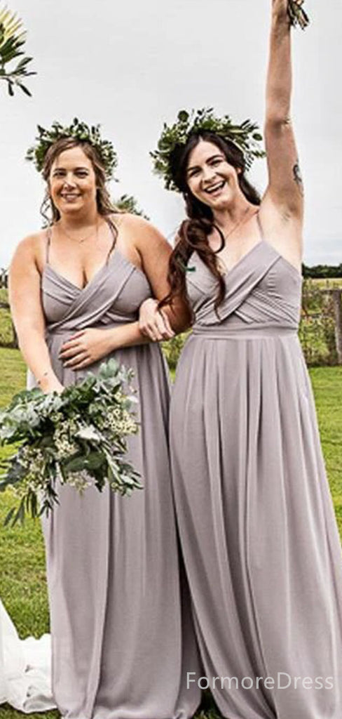 Elegant Spaghetti Strap A-line Long Bridesmaid Dress,  BD44