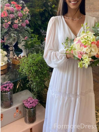 Elegant V-neck Long Sleeves A-line Long Prom Dress,PD331