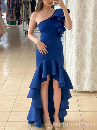 Elegant One Shoulder High-Low Mermaid Long Prom Dress,PD332