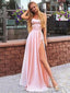 Elegant V-neck Spaghetti Strap Split Side A-line Long Prom Dress,PD333