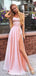 Elegant V-neck Spaghetti Strap Split Side A-line Long Prom Dress,PD333