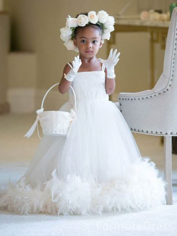 Elegant Spaghetti Strap A-line Long Flower Girl Dress,  FGD54