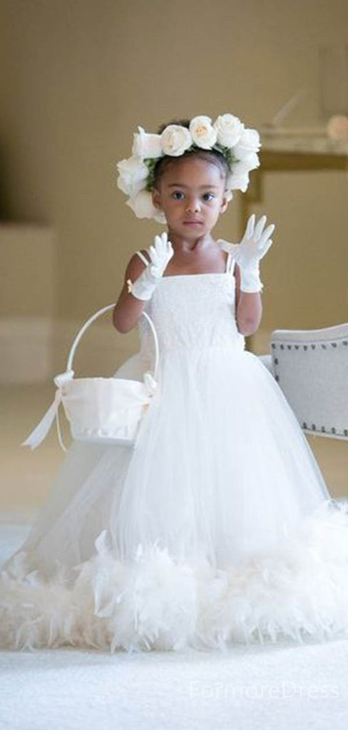 Elegant Spaghetti Strap A-line Long Flower Girl Dress,  FGD54