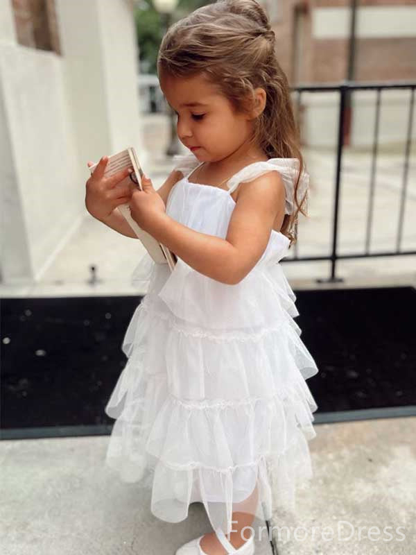 Elegant Spaghetti Strap Ruffles A-line Long Flower Girl Dress,  FGD55