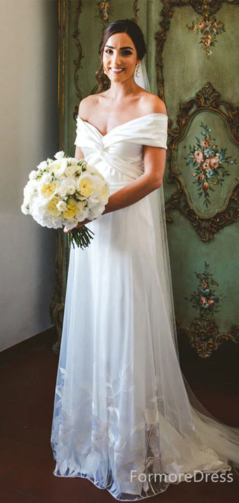 Elegant Off-shoulder A-line Long Wedding Dress,  WD43