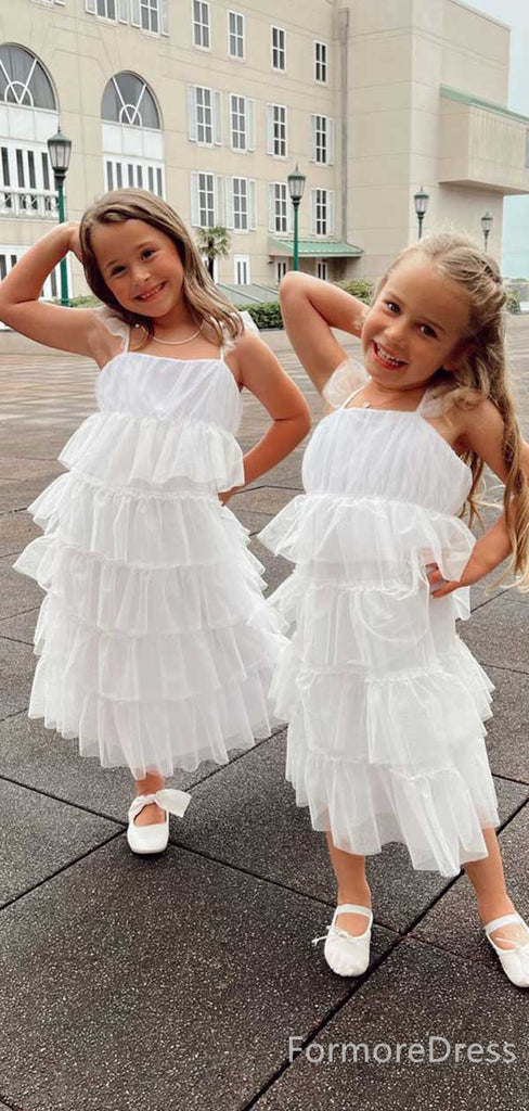 Elegant Spaghetti Strap Ruffles A-line Long Flower Girl Dress,  FGD55