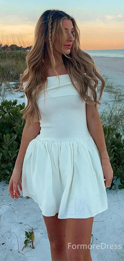 Elegant White Off-Shoulder Strapless A-line Short Mini Homecoming Dress,  HD252