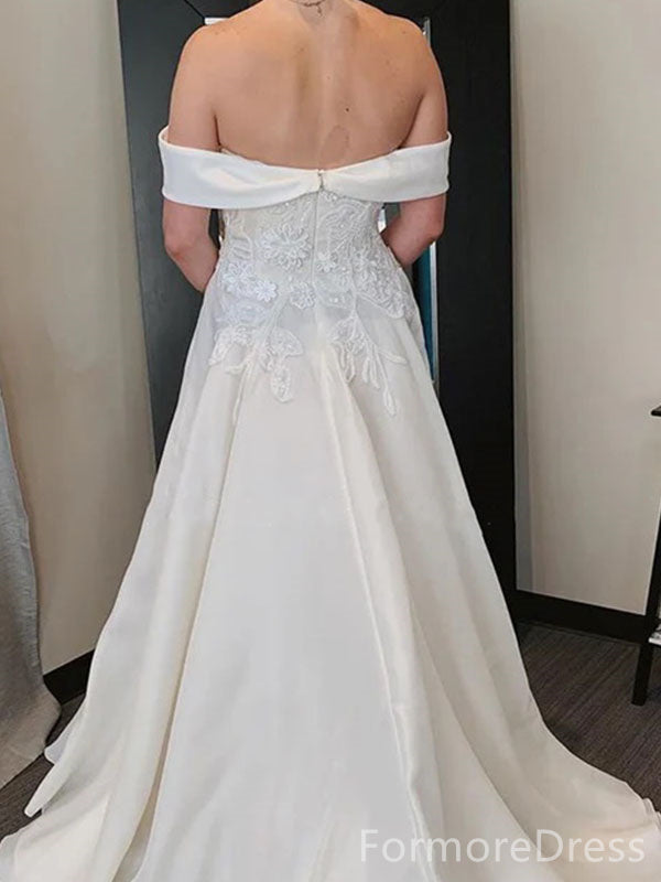 Elegant Off-shoulder Strapless A-line Long Wedding Dress,  WD44