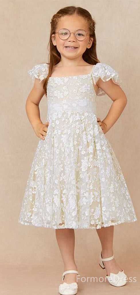 Popular Square Lace A-line Long Flower Girl Dress,  FGD56