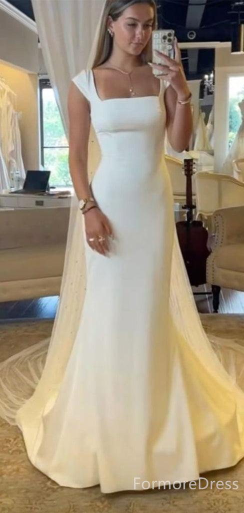 Elegant Off-White Square Mermaid Long Prom Dress,PD337