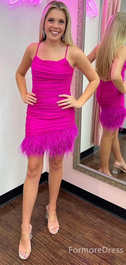 Simple Spaghetti Strap A-line Short Mini Homecoming Dress,  HD248