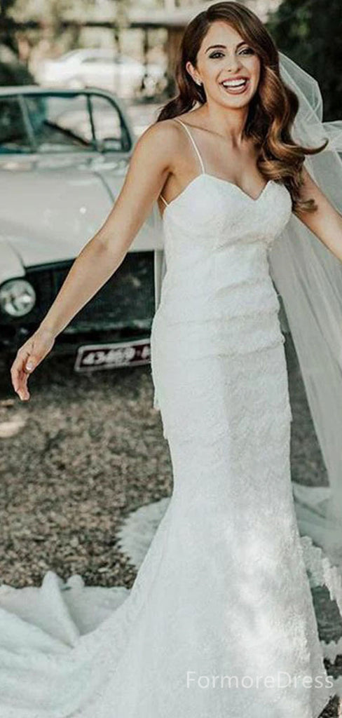 Elegant Spaghetti Strap Mermaid Long Wedding Dress,  WD47