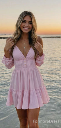 Elegant V-neck Long Sleeves A-line Short Mini Homecoming Dress,  HD262