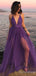 Sexy Deep V-neck Spaghetti Strap Halter A-line Long Prom Dress,PD343
