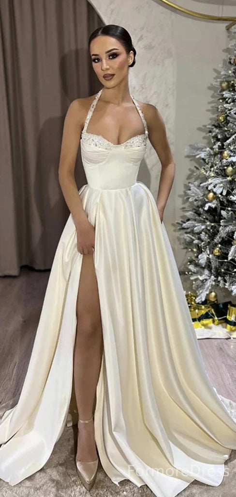 Sexy Spaghetti Strap Halter Split Side A-line Long Prom Dress,PD344