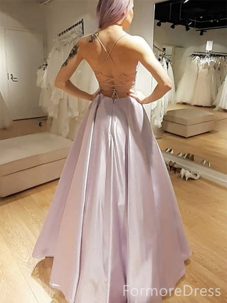 Elegant V-neck Spaghetti Strap A-line Long Prom Dress,PD346