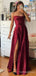 Elegant Burgundy Spaghetti Strap A-line Long Prom Dress,PD349