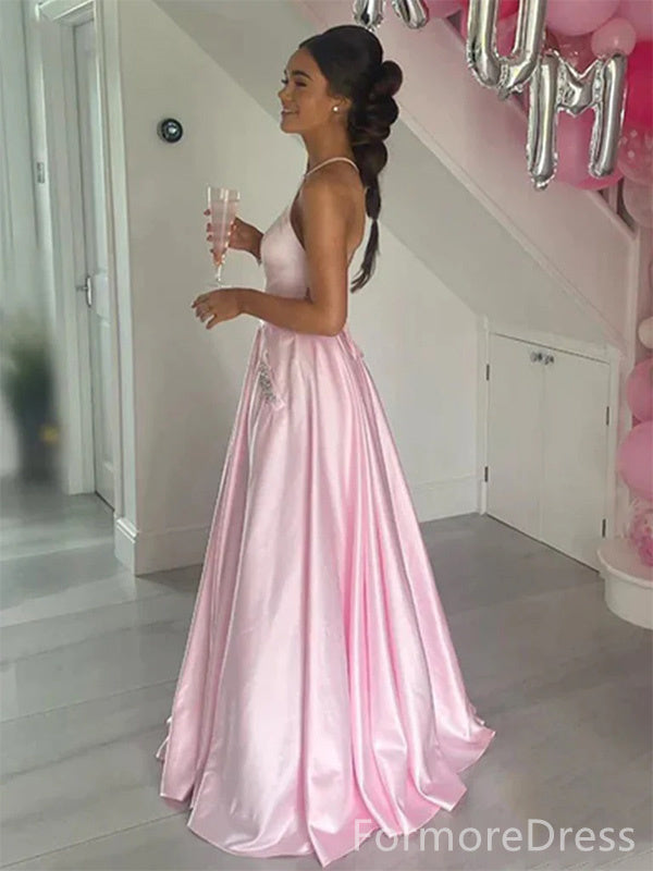 Elegant Pink Halter A-line Long Prom Dress,PD351