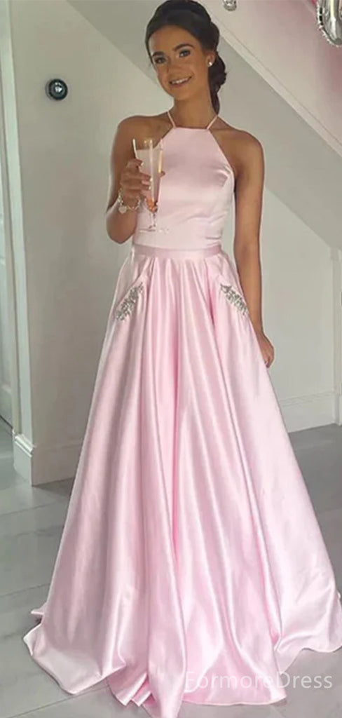 Elegant Pink Halter A-line Long Prom Dress,PD351