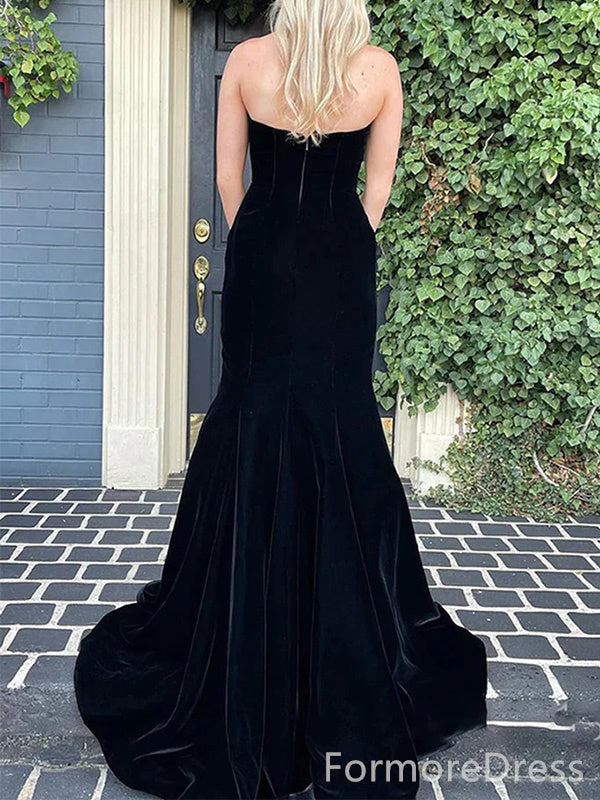 Elegant Black Strapless Mermaid Long Prom Dress,PD354