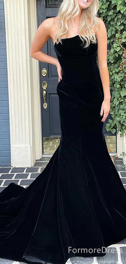 Elegant Black Strapless Mermaid Long Prom Dress,PD354