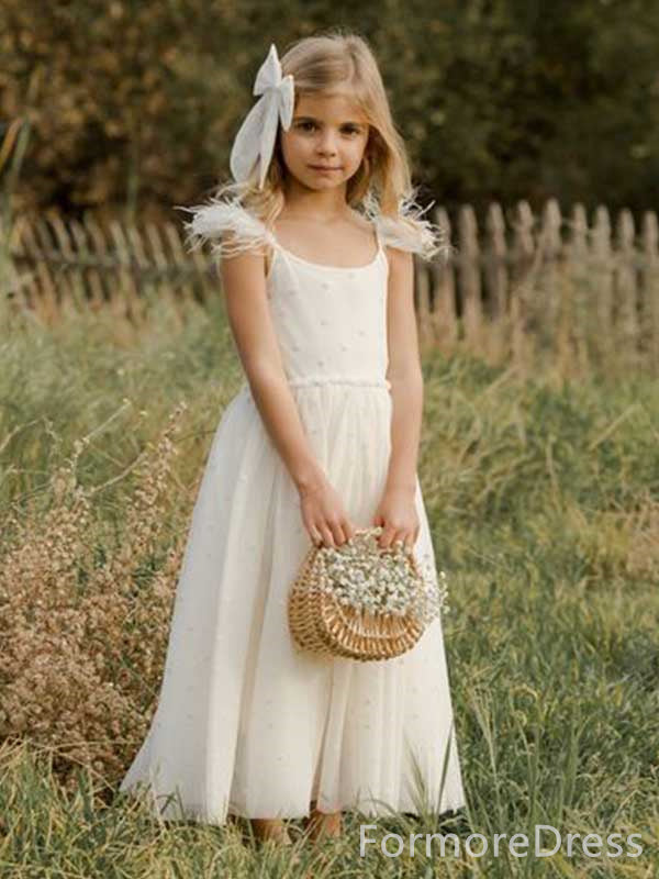 Elegant Spaghetti Strap A-line Long Flower Girl Dress,  FGD64