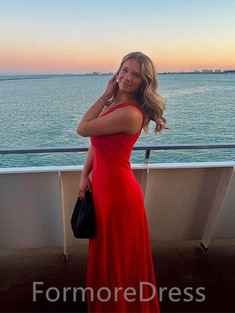 Sexy Red A-Line V-neck Long Prom Dress,PD41